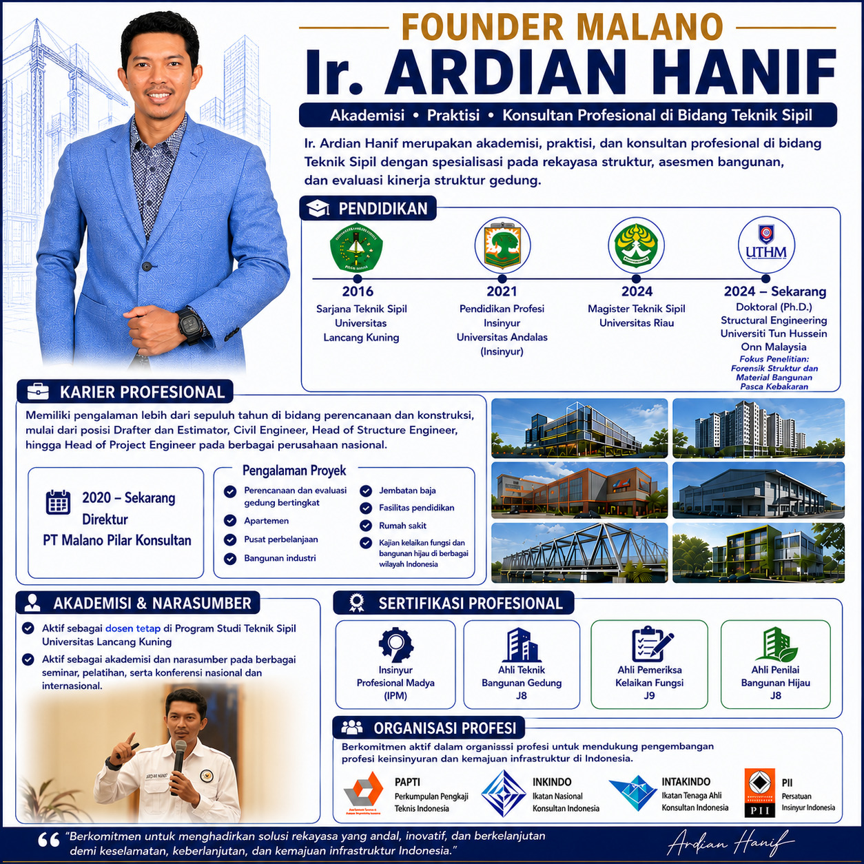 Biografi Ir. Ardian Hanif - PT. Malano Pilar Konsultan
